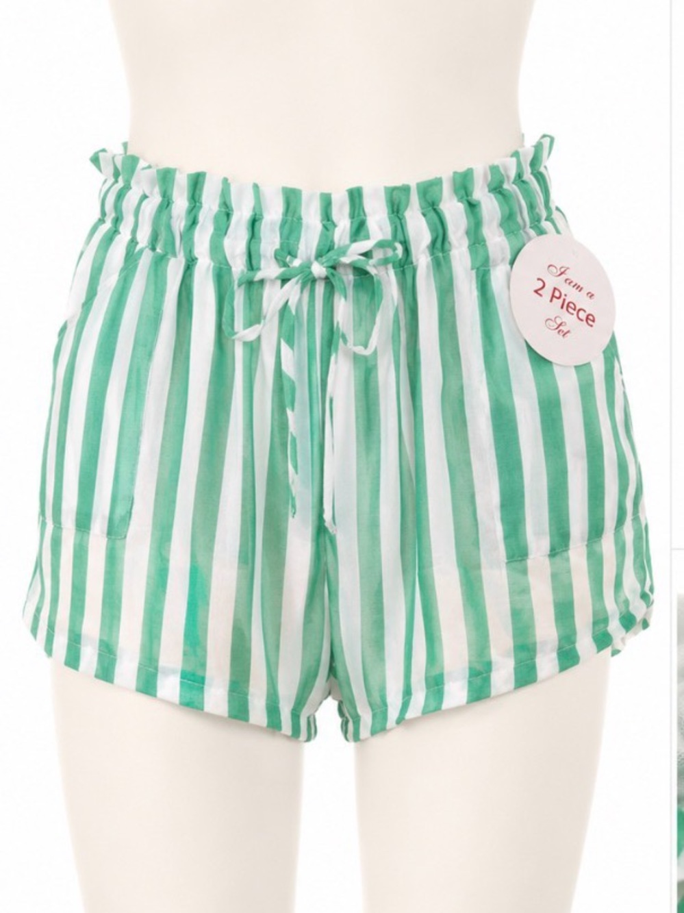 Violet Sky Green & White Striped Swim Cover-Up Shorts Size Small NWT